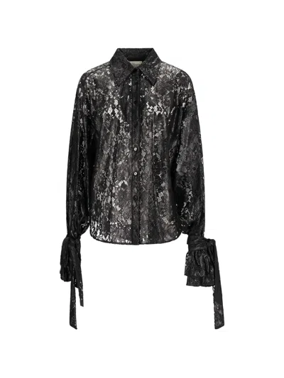 Blumarine Lace Tie-cuff Shirt In Black