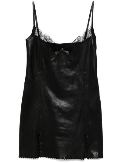 Blumarine Lace-trim Leather Mini Dress In Black