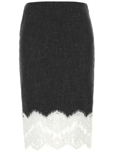 Blumarine Stretch Viscose Blend Skirt With Lace Trim In Black