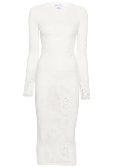 Blumarine Lace-trim Panelled Midi Dress In Neutrals