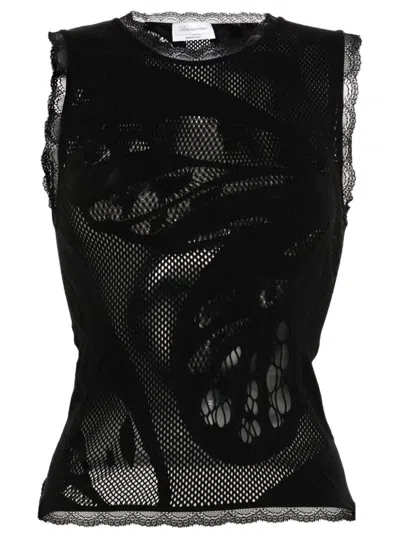 Blumarine Lace-trim Tank Top In Black
