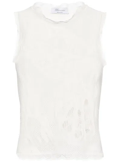 Blumarine Patterned-jacquard Ribbed Top In White