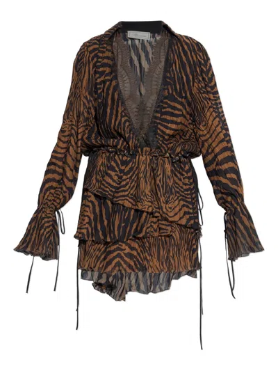 Blumarine Lace-trim Zebra-print Dress In Brown