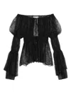 Blumarine Lace-trimmed Bell-sleeve Top In Black