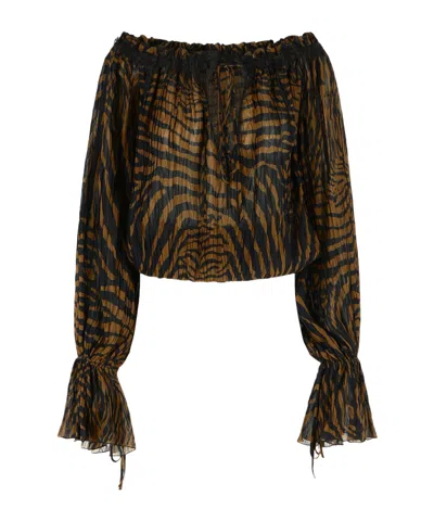 BLUMARINE BLUMARINE ZEBRA PRINTED BOAT NECKLINE BLOUSE