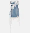 Blumarine Lace-trimmed Denim Minidress In Blue
