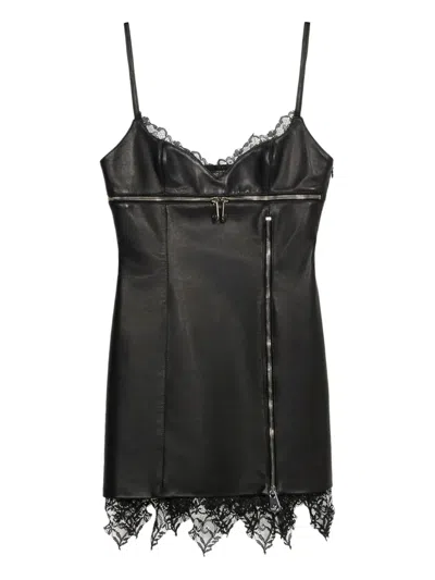 Blumarine Lace-trimmed Leather Dress In Black