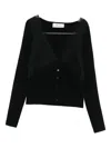 Blumarine Lace-trimmed Ribbed Cardigan In Black