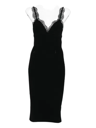 Blumarine Lace-trimmed Ribbed Midi Dress In Black