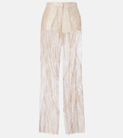 Blumarine Lace-trimmed Satin Wide-leg Pants In Neutral