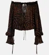 Blumarine Lace-trimmed Zebra-print Chiffon Top In Brown