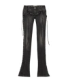 Blumarine Flared Hem Trousers With Lace-up And Frayed Edges In Black