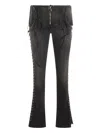 Blumarine Flared Hem Trousers With Lace-up And Frayed Edges In Black