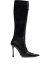Blumarine Lace-up Pointed-toe Boots In Black
