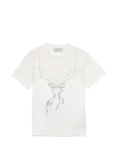 Blumarine Lace-appliqué Rhinestone-bow T-shirt In White