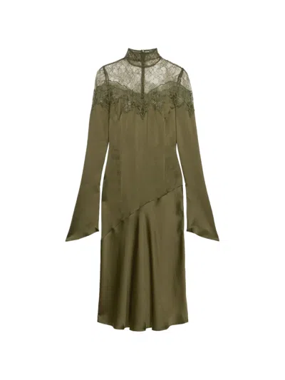 Blumarine Lace-detail High-neck Midi Dress In Green