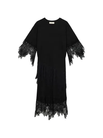 Blumarine Lace-detail Jersey Midi Dress In Black