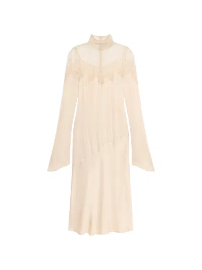 Blumarine Lace-detail Midi Dress In Neutral