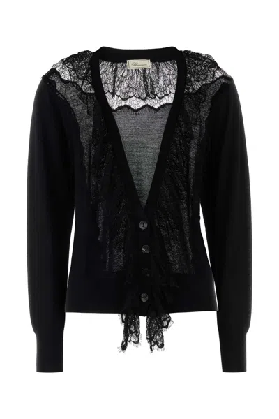 Blumarine Lace-detail Virgin Wool Sweater In Black