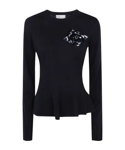 Blumarine Lace-insert Peplum Sweater In Blue