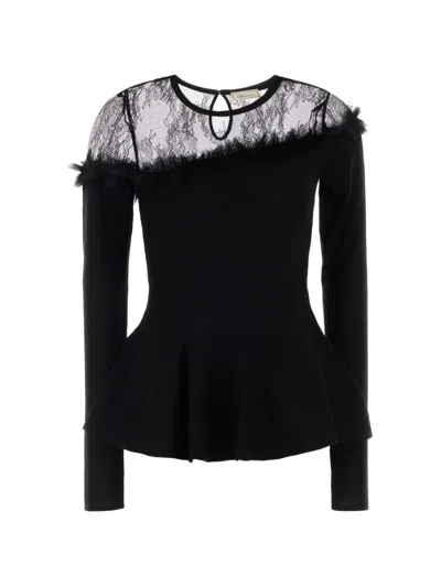 Blumarine Lace Peplum Knitted Sweater In Black