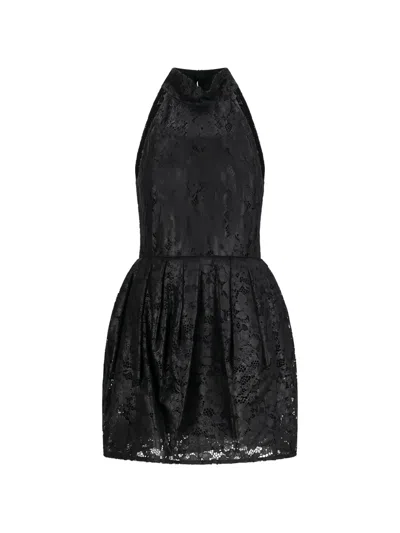 Blumarine Lace-overlay Pleated Mini Dress In Black