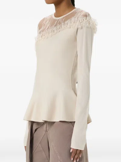 Blumarine Lace-panel Peplum Sweater In White