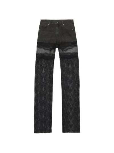 Blumarine Lace-panelled Rhinestone-embellished Trousers In Black