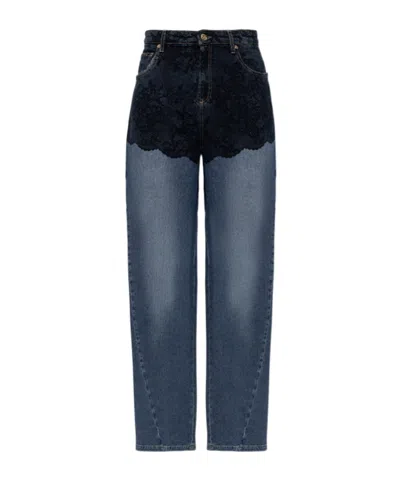 Blumarine Lace-print Jeans In Blue