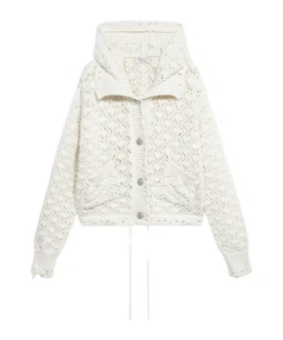 Blumarine Lace-stitch Hooded Cardigan In White