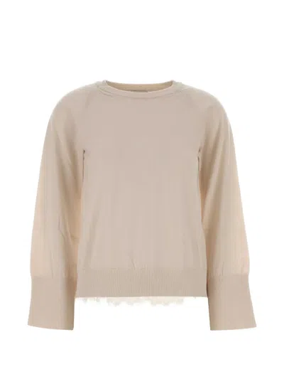 Blumarine Lace-trim Long-sleeve Sweater In Brown