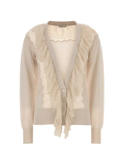 Blumarine Lace-trim Ruffled Cardigan In Brown