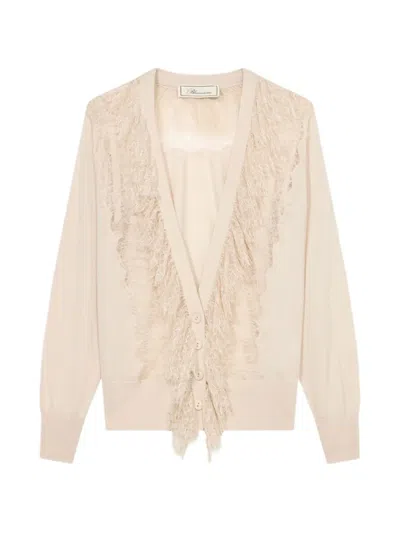 Blumarine Lace-trimmed Flounced Cardigan In Neutral