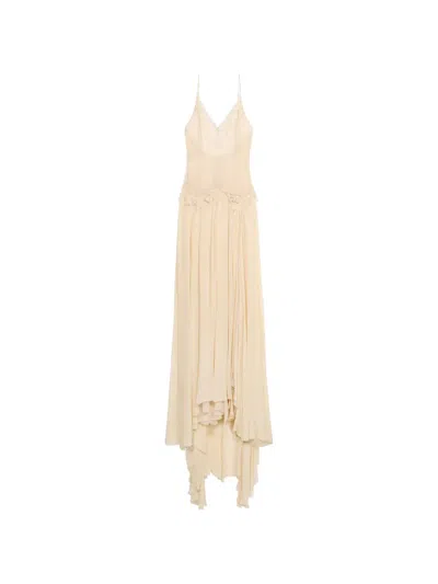 Blumarine Lace-trimmed Georgette Dress In Neutral