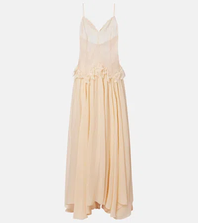 Blumarine Lace-trimmed Georgette Maxi Dress In Nude