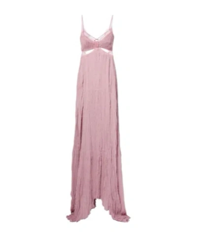 Blumarine Lace-trimmed Plisse Georgette Gown In Pink
