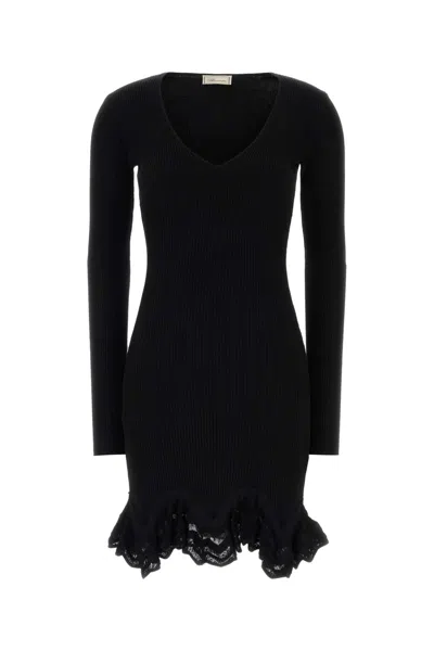 Blumarine Lace-trimmed Ribbed Viscose Dress In Black