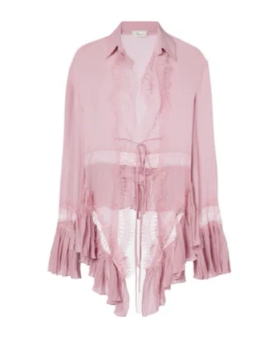 Blumarine Lace-trimmed Sheer Georgette Blouse In Pink