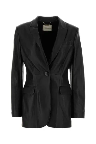 Blumarine Tailored Leather Blazer Jacket Long Sleeves In Black