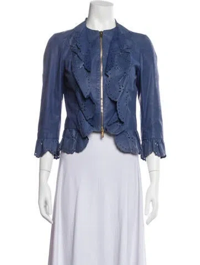 Pre-owned Blumarine Lamb Leather Jacket In Blue