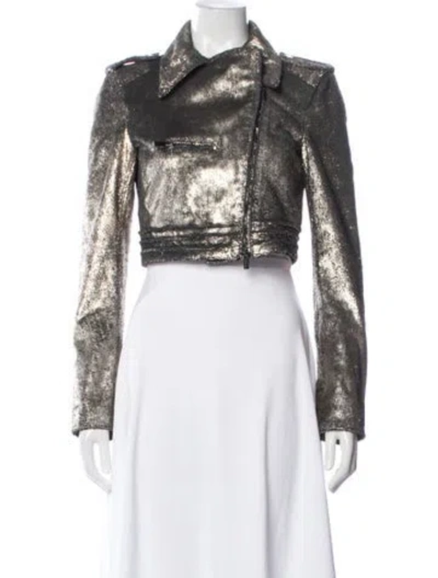 Pre-owned Blumarine Lamb Leather Patterned Biker Jacket