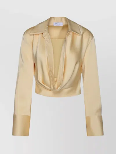 Blumarine Cowl-collar Satin Shirt Minidress In Beige