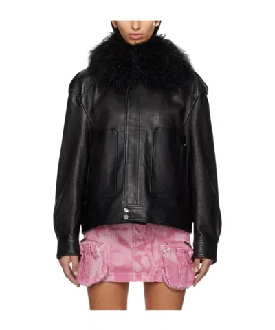 Blumarine Black Leather Biker Jacket In N0990 Nero