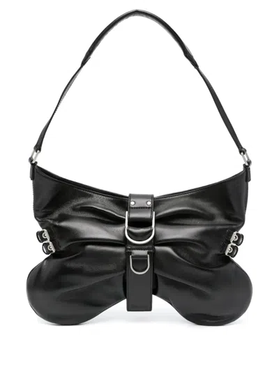 Blumarine Large Butterfly Leather Shoulder Bag In Black