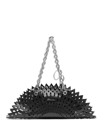 Blumarine Laser-cut Chain Shoulder Bag In Black