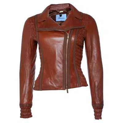 Pre-owned Blumarine , Leather Biker Jacket In Brown