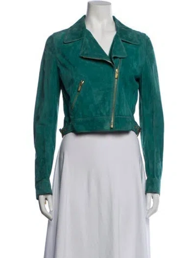 Pre-owned Blumarine Leather Biker Jacket W/ Tags In Green