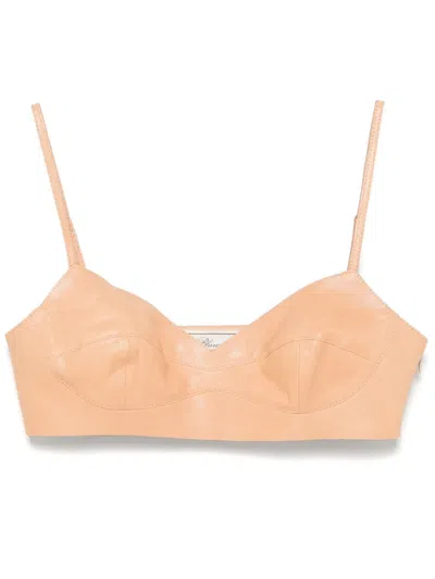 Blumarine Leather Bralette In Brown