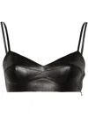 Blumarine Leather Crop Top In Black