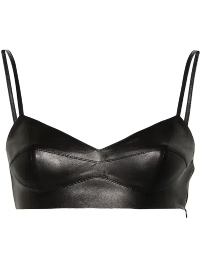 Blumarine Leather Crop Top In Black